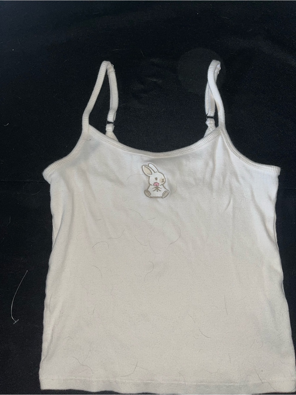 Hollister White Ribbed Bunny Embroidered Tank
